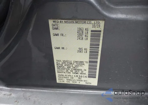 2020 Nissan Altima Sr Fwd from USA, damaged, VIN 1N4BL4CV9LC183616